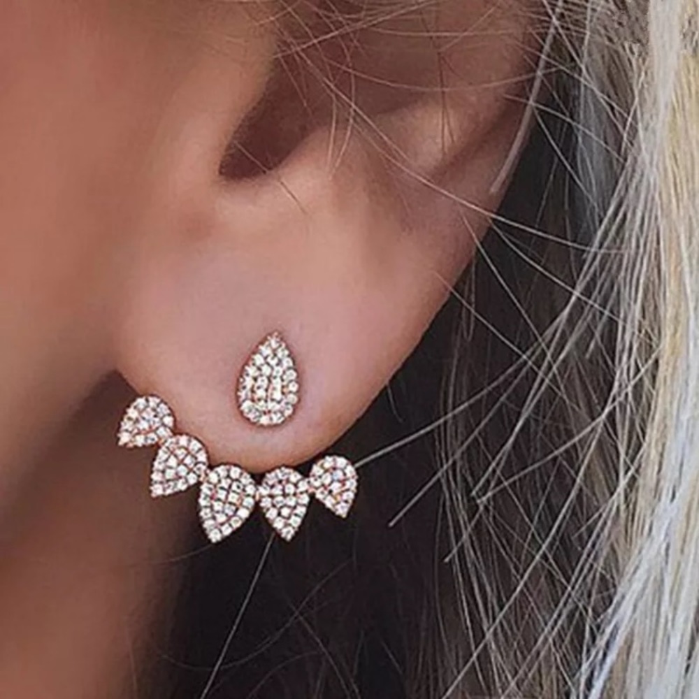 🆕 Rose Gold Floral Ear Jacket Studs - Picture 2 of 4